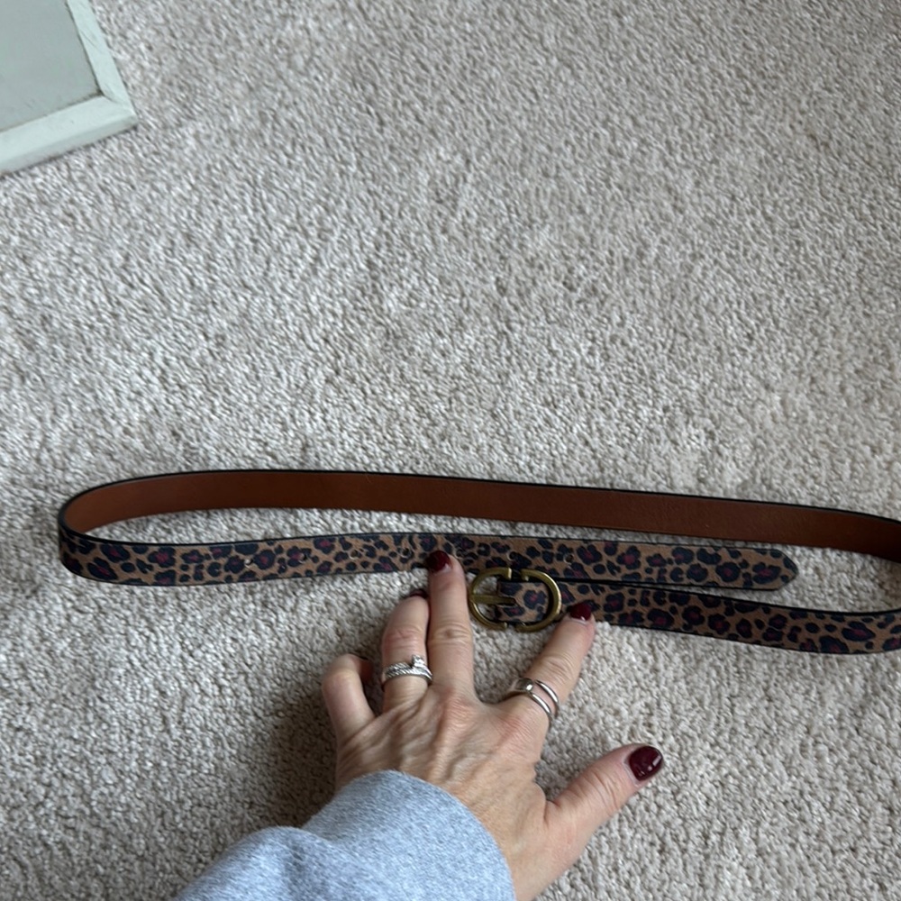 Leopard Print Belt with Gold Buckle